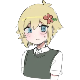 😦 092021e9 Basil Omori 애니메이션, 비디오 게임, 금발, 꽃, 홍조 telegram sticker