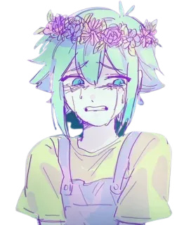 😢 716cd1c5 Basil OMORI 애니메이션, 비디오 게임, 슬픈, 우는, 꽃 왕관, OMORI telegram sticker