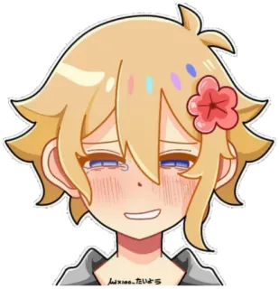 ☺️ 809539db Basil Omori luxxee_たいよう5 애니메이션, 팬아트, 감정적인, 미소, 꽃, 볼터치, 귀여운 telegram sticker