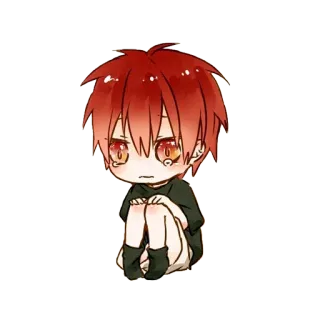 😢 de15d1e9 anime, manga, cartoon, sad, crying, chibi, character, red hair whatsapp sticker
