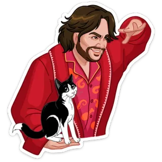 🕺 873e8431 남자, 고양이, 잠옷, 애완동물, 동물, 만화, 웃는 telegram sticker