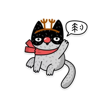 👋 0303c32d 🎄:) 猫, クリスマス, 木, ホリデー, お祝い, トナカイ, マフラー telegram sticker