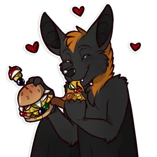 🍔 1572da5c murciélago, dibujos animados, comida, hamburguesa, corazones, lindo, animal whatsapp sticker