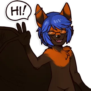 🖐 4902a75a HI! Furry, Murciélago, Hola, Saludo, Dibujos animados, Personaje whatsapp sticker