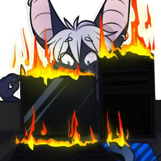 🔥 b7385d1c Ordenador, Fuego, Antro, Gato, Ardiendo, Desastre, Estrés whatsapp sticker