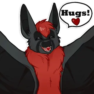 ❤ de058f18 Hugs! murciélago, furry, abrazos, corazón, dibujos animados, animal, lindo whatsapp sticker
