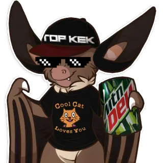 🕶 efa4beb0 TOP KEK murciélago, Mountain Dew, kek, Deal with it, Gato genial, Te ama whatsapp sticker