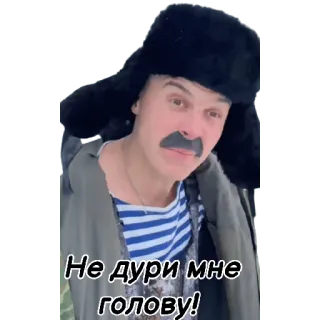 😏 df590592 Не дури мне голову! ロシア語, フレーズ, 帽子, 口ひげ, 冬用帽子, 男性 telegram sticker