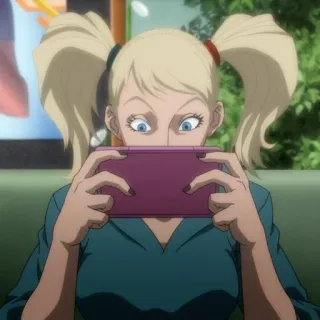 💉 5332e30a Frau, blonde Haare, Spiele spielen, Videospiel, Pferdeschwanz, Cartoon telegram sticker