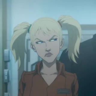 💉 f75844d0 Harley Quinn harley quinn, dc comics, animiert, weibliche figur, blonde haare, zöpfe telegram sticker