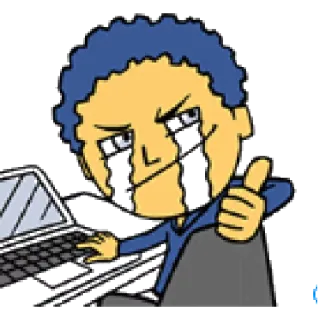 👏 e6b4b233 crying, laptop, frustration, cartoon, thumbs up, digital art telegram sticker