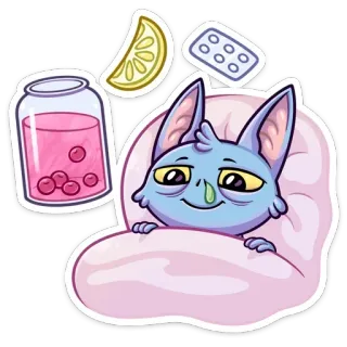 🤧 4e8c0e6d 病気, 風邪, インフルエンザ, レモン, 薬, 漫画, キャラクター, 病 telegram sticker