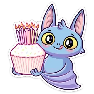 🎂 e86c291f コウモリ, カップケーキ, 誕生日, 動物, かわいい, パーティー, お祝い telegram sticker