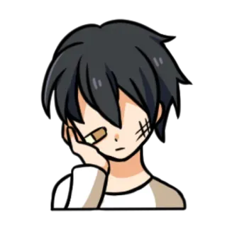🤕 76e89264 triste, herido, personaje, dibujo animado, anime, niño, venda telegram sticker
