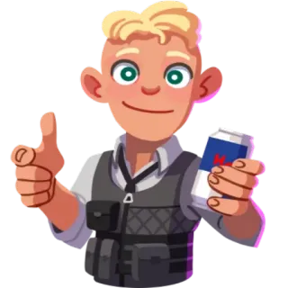 💎 000fa258 personnage, homme, geste, pouce levé, canette, boisson énergisante telegram sticker