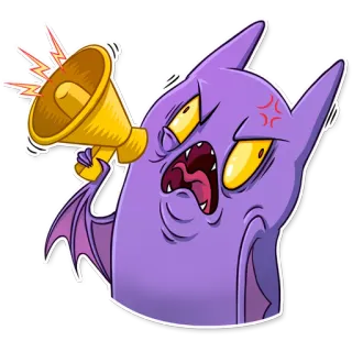 📢 6f7d9332 dessin animé, chauve-souris, monstre, mégaphone, en colère, crier telegram sticker