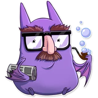 👓 9c0a25ed chauve-souris, lunettes, journal, moustache, pipe, dessin animé, déguisement telegram sticker