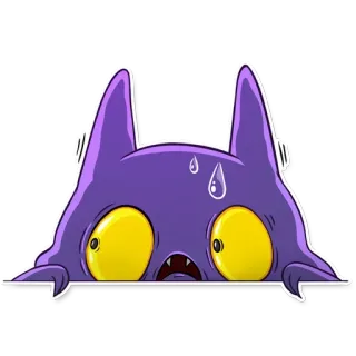 😀 bb8743cf monstruo morado, personaje de dibujos animados, miedo, ansiedad, pegatina, ojos amarillos, sudando, ¡cucú! telegram sticker