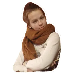 😒 87d266f3 女人, 围巾, 肖像, 黑发, 沉思, 女孩 telegram sticker