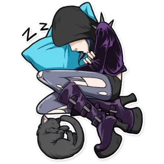 😴 07a6cb80 dormire, gatto, felpa con cappuccio, cuscino, stanco whatsapp sticker