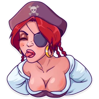 😜 453a3ca5 pirata, donna, benda sull'occhio, cartone animato, capelli rossi, sexy whatsapp sticker