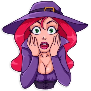 😨 6c7b0e40 strega, halloween, cartone animato, donna, spaventata/o whatsapp sticker