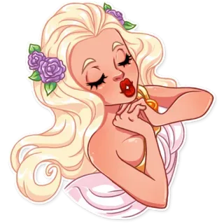 💋 750d486c donna, bionda, fiori, bacio whatsapp sticker