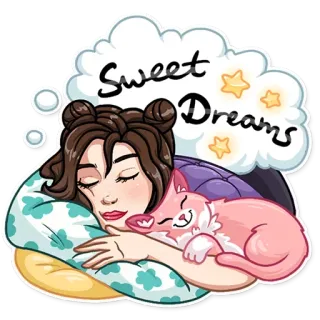 😌 932a4cf0 Sweet Dreams sonno, gatto, ragazza, dolce, sogni, notte whatsapp sticker