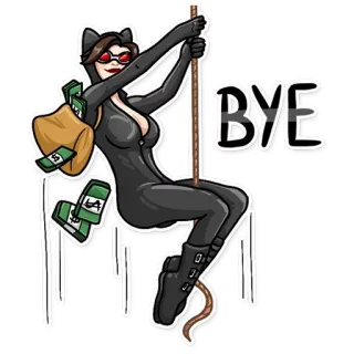 👋 d2b91b4f Catwoman BYE catwoman, soldi, fumetto, cattivo, palo, ciao whatsapp sticker