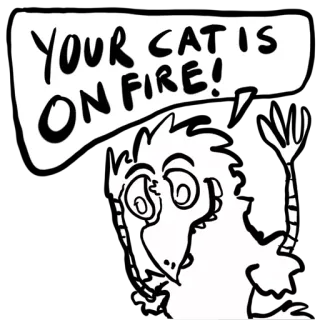 🐓 4da4e98a YOUR CAT IS ON FIRE! gato, fogo, pássaro, quadrinhos telegram sticker