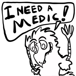 🐓 b1f2e8dd I NEED A MEDIC! médico, ajuda, ferido, desenho animado, angustiado, pássaro telegram sticker