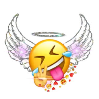 🤣 54f40c33 絵文字, 翼, 天使の輪, ハート, キラキラ, 笑い, ピースサイン, かわいい, ステッカー telegram sticker