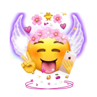 ☺️ aee0a60a 絵文字, ピースサイン, 電話, 花冠, 翼, 可愛い, ステッカー telegram sticker