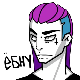 😒 a27d110d ебну cartoon, slang, offensive, swear word, purple hair, drawing telegram sticker