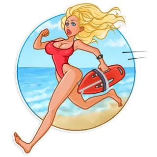 🏃‍♀️ d650aa9d спасатель, пляж, мультфильм, женщина, бег, купальник telegram sticker