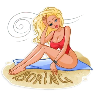 😒 991f50d0 BORING 女人, 海滩, 无聊, 太阳, 沙子, 泳衣 telegram sticker