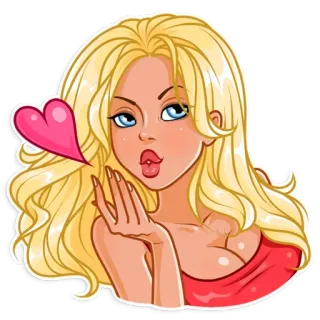 😘 f03b2b64 女人, 金发, 吻, 卡通, 心, 爱 telegram sticker