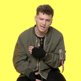 🌿 b1c937a6 personne, homme, cheveux bouclés, bomber, gants whatsapp sticker