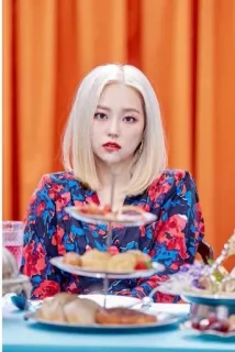 🚫 1d6dc32f mujer, rubia, floral, kpop, coreano, retrato, mesa, comida telegram sticker