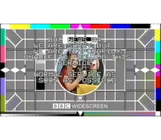 💊 41705031 BBC NEWS 24
WE ARE SORRY BUT
WE ARE TEMPORARILY
UNABLE TO PROUIDE THIS
SERVICE
NORMAL SERVICE AS
SOON AS POSSIBLE
BBC WIDESCREEN bbc, news, television, technical difficulties, error message telegram sticker