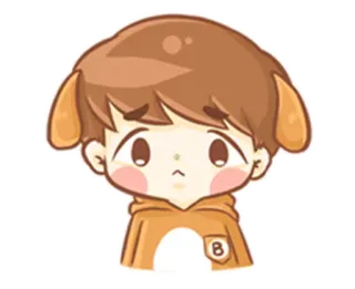 ☹️ a246ab3c Dessin animé, Mignon, Personnage, Autocollant, Cheveux bruns, Oreilles d'animaux telegram sticker