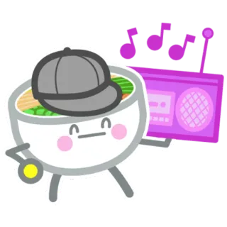🎧 eb483bce 碗, 拉面, 收音机, 音乐, 跳舞, 可爱, 卡通 whatsapp sticker