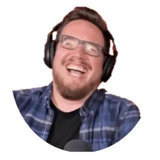 😆 5644d46c ผู้ชาย, หูฟัง, ยิ้ม, แว่นตา, ภาพเหมือน, มีความสุข, ไมโครโฟน telegram sticker