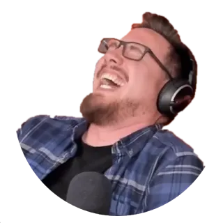 😂 5c57d3bb ผู้ชาย, หัวเราะ, หูฟัง, แว่นตา, ไมโครโฟน, คน telegram sticker