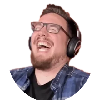 😆 6adceba2 ผู้ชาย, แว่นตา, หูฟัง, หัวเราะ, มีความสุข, ภาพเหมือน telegram sticker