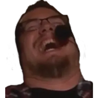 😆 ad64611b ผู้ชาย, หัวเราะ, ใบหน้า, แว่นตา, หูฟัง telegram sticker