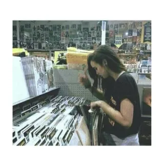 ◾ aa6972e5 record store, vinyl, music, woman, records, shopping telegram sticker