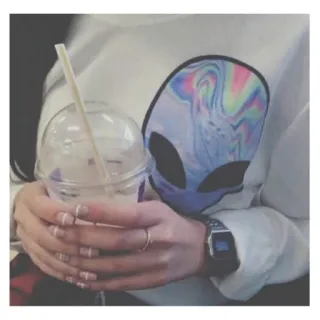 👽 f9768bf3 alien, aesthetic, drink, cafe, woman, wristwatch telegram sticker