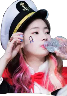 💦 d3a2c27c 여자, 마시는, 물, 모자, 인물, 분홍색 머리 telegram sticker