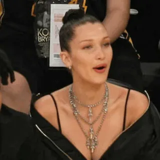 🦇 a5a42b1a Bella Hadid celebrity, model, woman, portrait, necklace, Bella Hadid telegram sticker